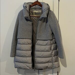 Herno mixed media jacket in grey, size 42 (US 10).